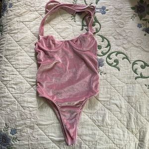 Pink velvet bodysuit